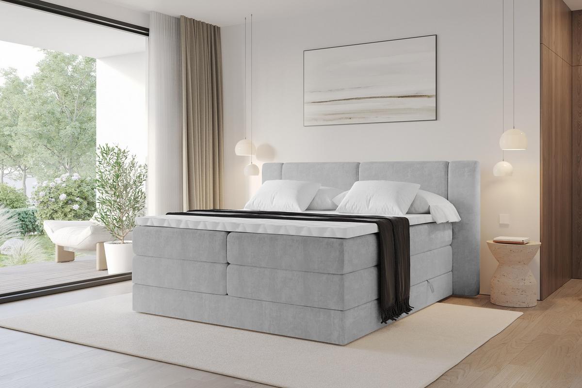 BOXSPRINGBETT mit Matratze H3/H4 - EVON KING - 180x200 cm Grau - Greige, Holzwerkstoff (180/200cm) - ALTDECOR