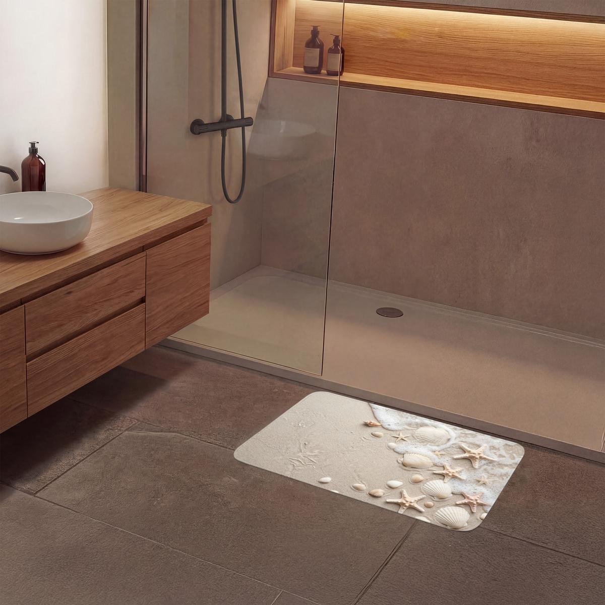 BADEMATTE Muscheln - Seesterne - Strand 80x50 cm - Sandfarben/Creme, Textil (80/50cm) - OnlyWow