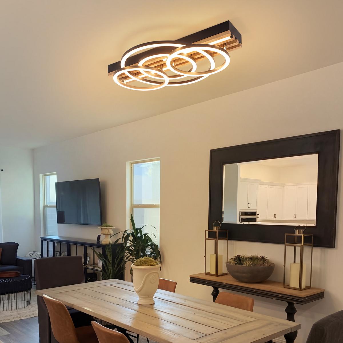 LED DECKENLEUCHTE Trisal 50/32/10.3 cm - Schwarz, Holz/Metall (50/32/10.3cm) - ZMH