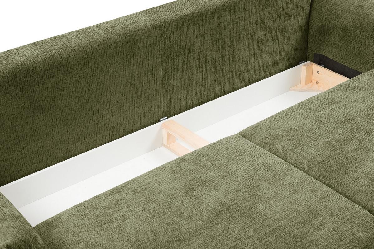 BETTSOFA UNO Grün Chenille-Stoff mit Schlaffunktion - Grün, Holz (240/90/108cm) - MASSENO