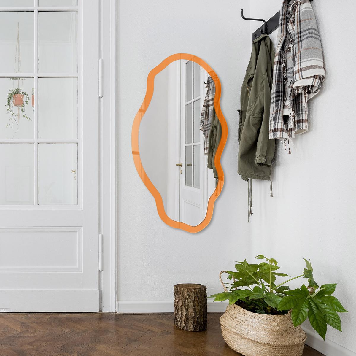 SPIEGEL 90x45 cm asymmetrisch mit Druck - Kräftiges Orange - Transparent, Glas (45/90/0.4cm) - TULUP
