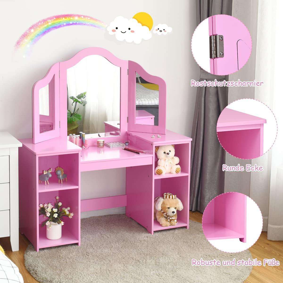SCHMINKTISCH Set für Kinder Pink - Pink, Holz (107/117/40cm) - COSTWAY