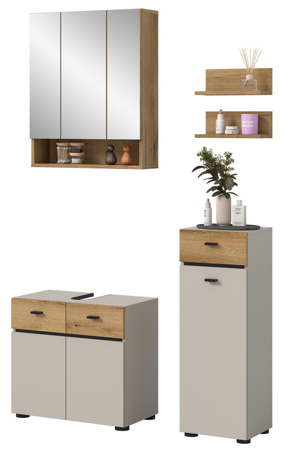 BADMÖBEL-SET Kaschmir, Evoke Eiche 5-teilig 107 cm, Komplettset in modernem Design - Kaschmir/Eichefarben, Glas/Holzwerkstoff (107/191/35cm) - Inn.Furn