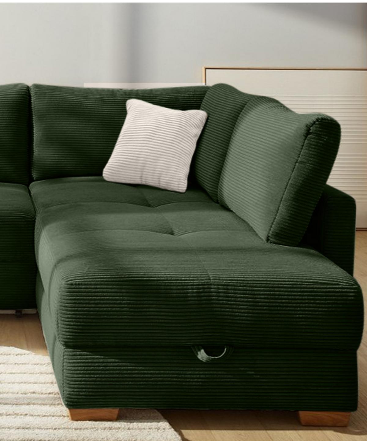 ECKSOFA-DAUERSCHLÄFER Boxspring Federkern Topper Bettkasten, seitenverkehrt montierbar B257/T206/H85 cm, Cord Grün / 15213 - Eichefarben/Grün, Holz/Textil (257/206cm) - luma-home