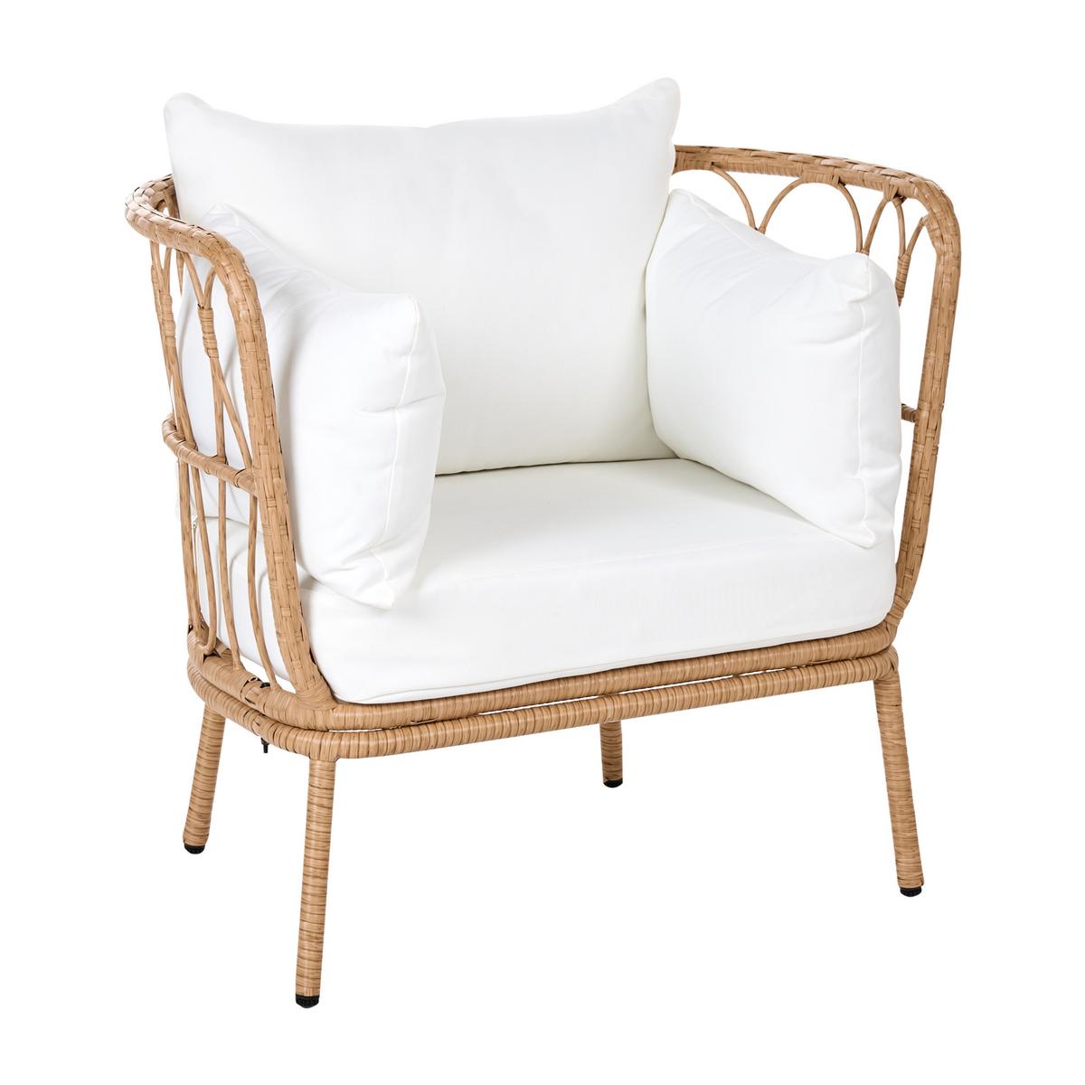 GARTENSESSEL mit Fußstütze Polyrattan Hellbraun Fonni - Hellbraun, Kunststoff (75/85/55cm) - Beliani