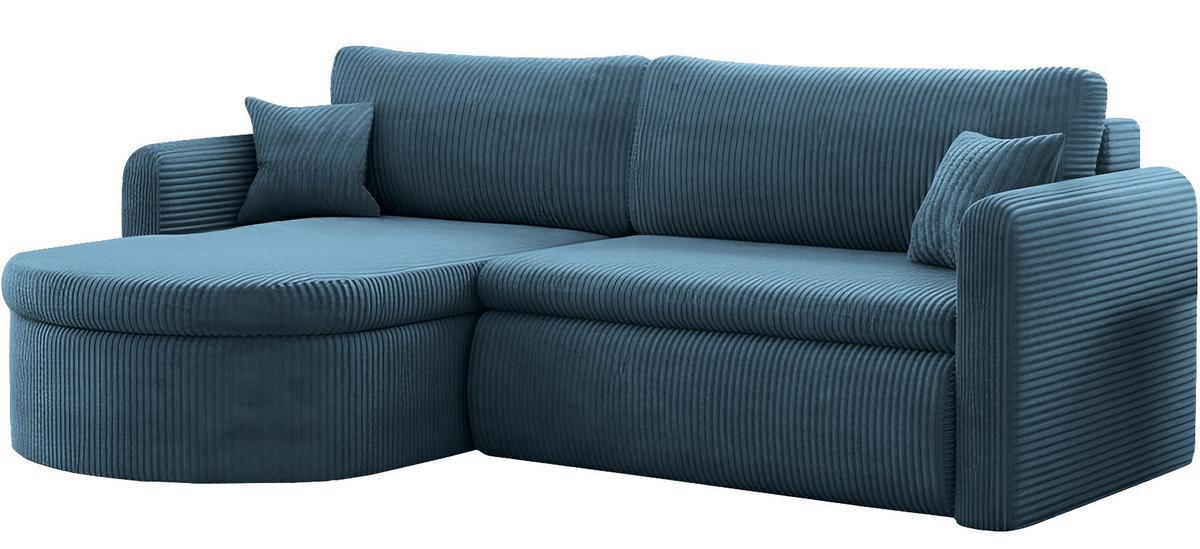 ECKSOFA Cora mit Schlaffunktion & Stauraum, Universell Rechts/Links, Blau Cord Chenille 260/82/160 cm - Blau/Schwarz, Kunststoff/Textil (250/160cm) - WFL GROUP