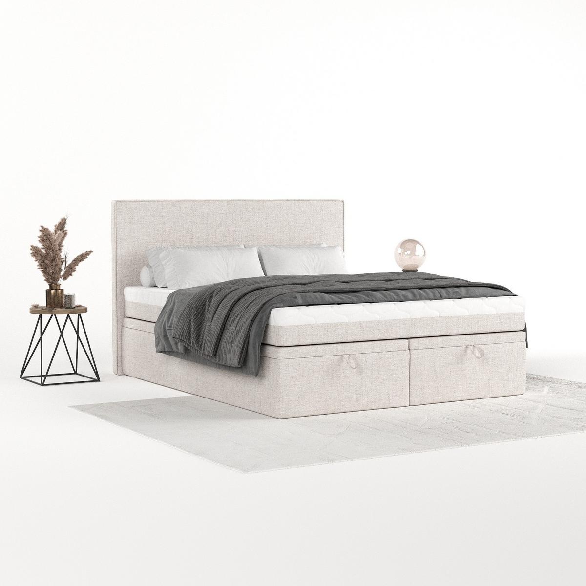 BOXBETT Zalla 160/200 cm Hellbeige im Neve Stoff - Sandfarben/Schwarz, Holz/Holzwerkstoff (160/200cm) - AltaBeds