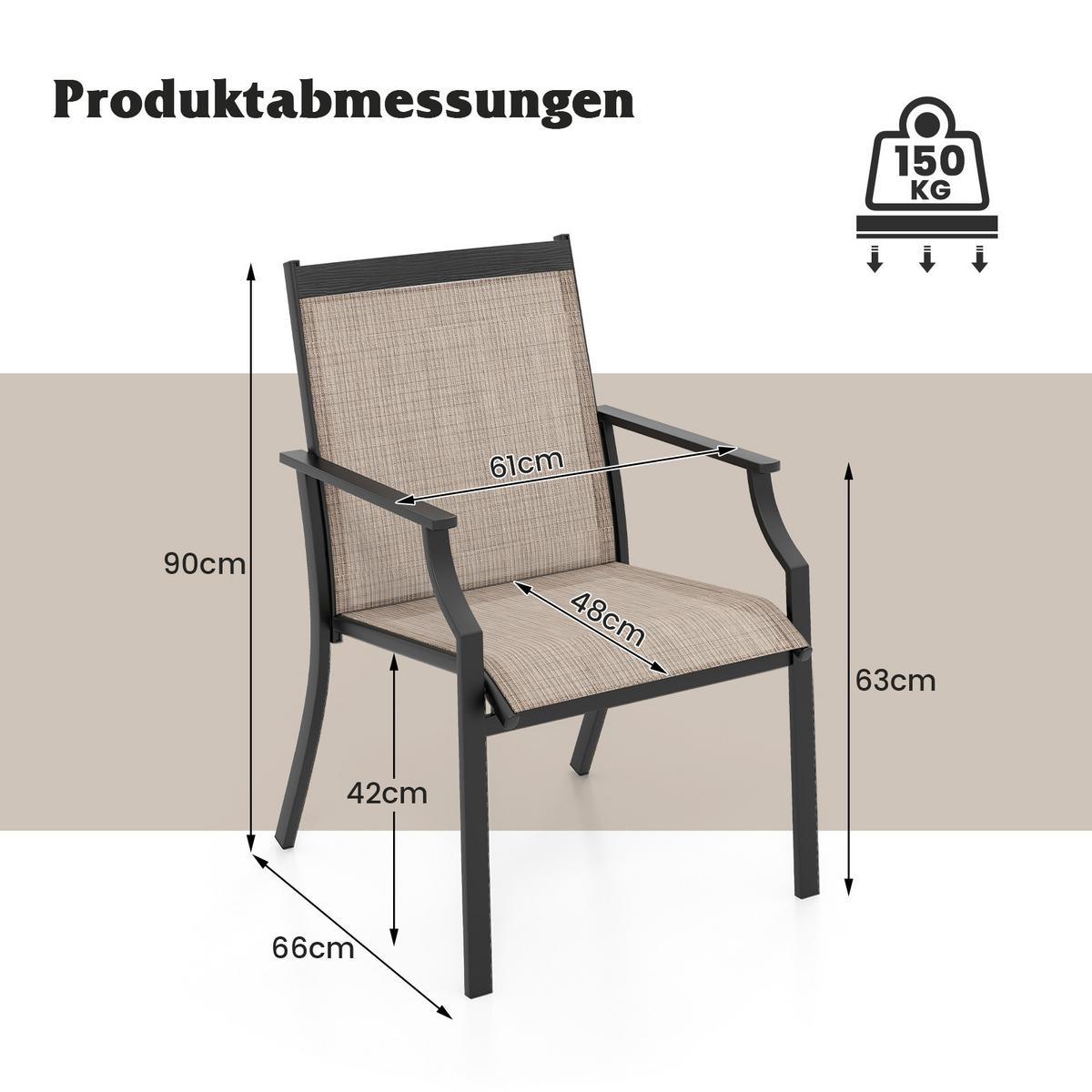 GARTENSTÜHLE Kaffee(2er-Set) - Braun, Metall (66/90/61cm) - COSTWAY