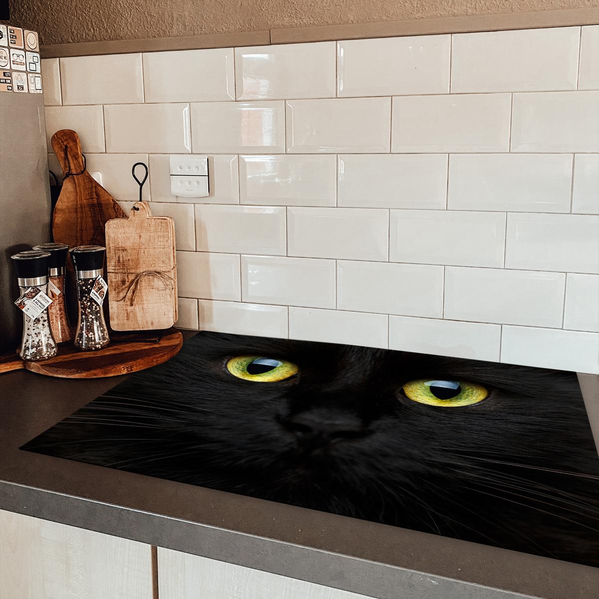 HERDABDECKPLATTE Katze - Augen - Gelb - Schwarz Induktionsmatte 81x52 cm - Schwarz, Kunststoff (81/52/0.2cm) - MuchoWow