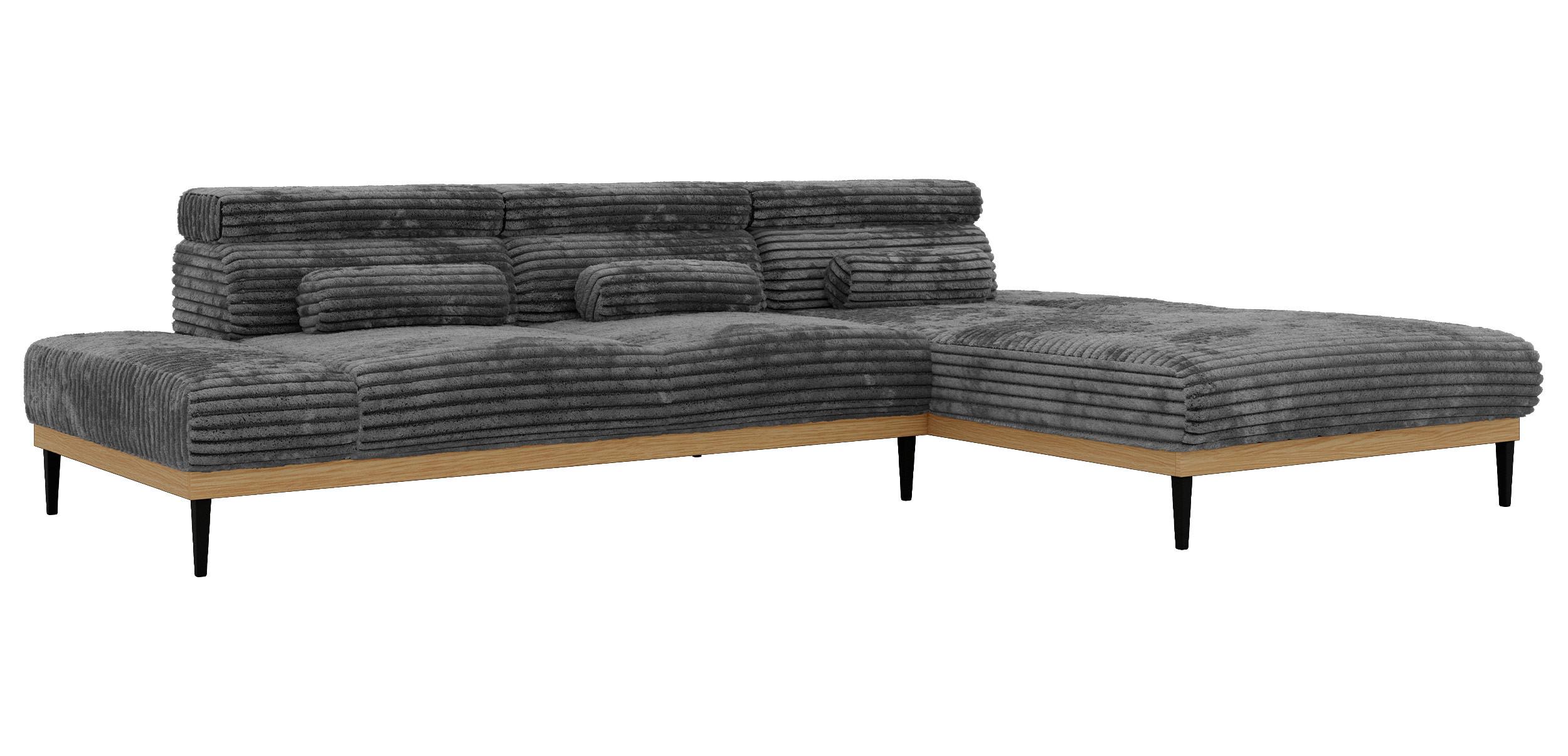 ECKSOFA PAVERO L - Grau Cord - Rechts Seite - Schwarz/Grau, Textil/Metall (316/205cm) - MKS