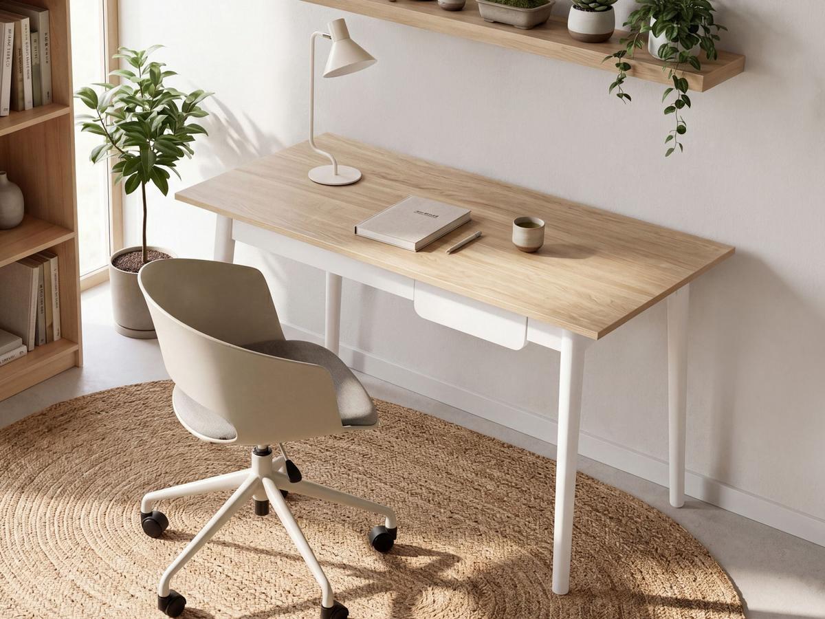 SCHREIBTISCH Hellbraun/Weiß 120/60 cm Vitrion - Hellbraun, Holzwerkstoff (60/120/76cm) - Beliani