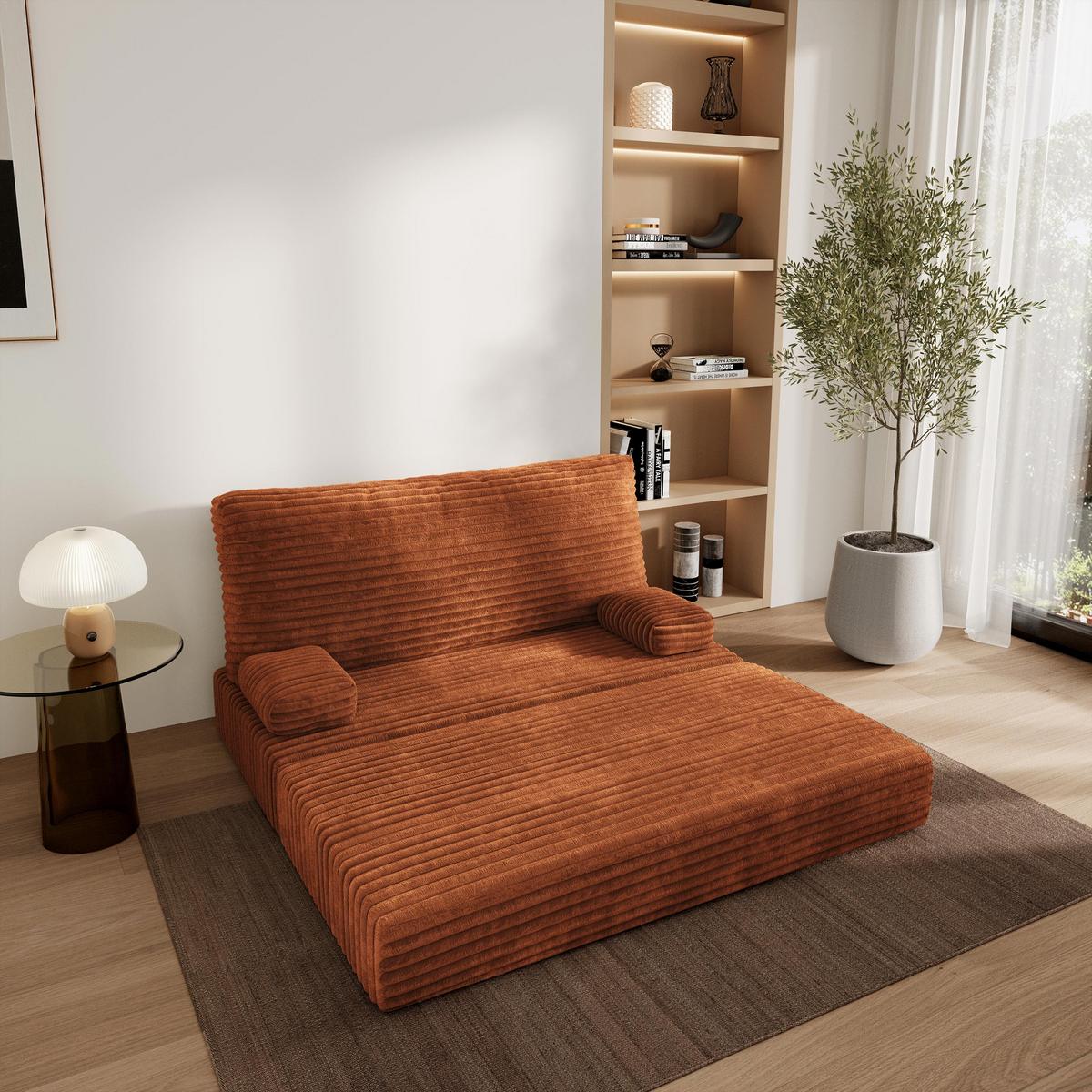 BETTSOFA LADIA aus Schaumstoff Kordstoff Braun Schlaffunktion - Braun, Textil (140/86/60cm) - MASSENO