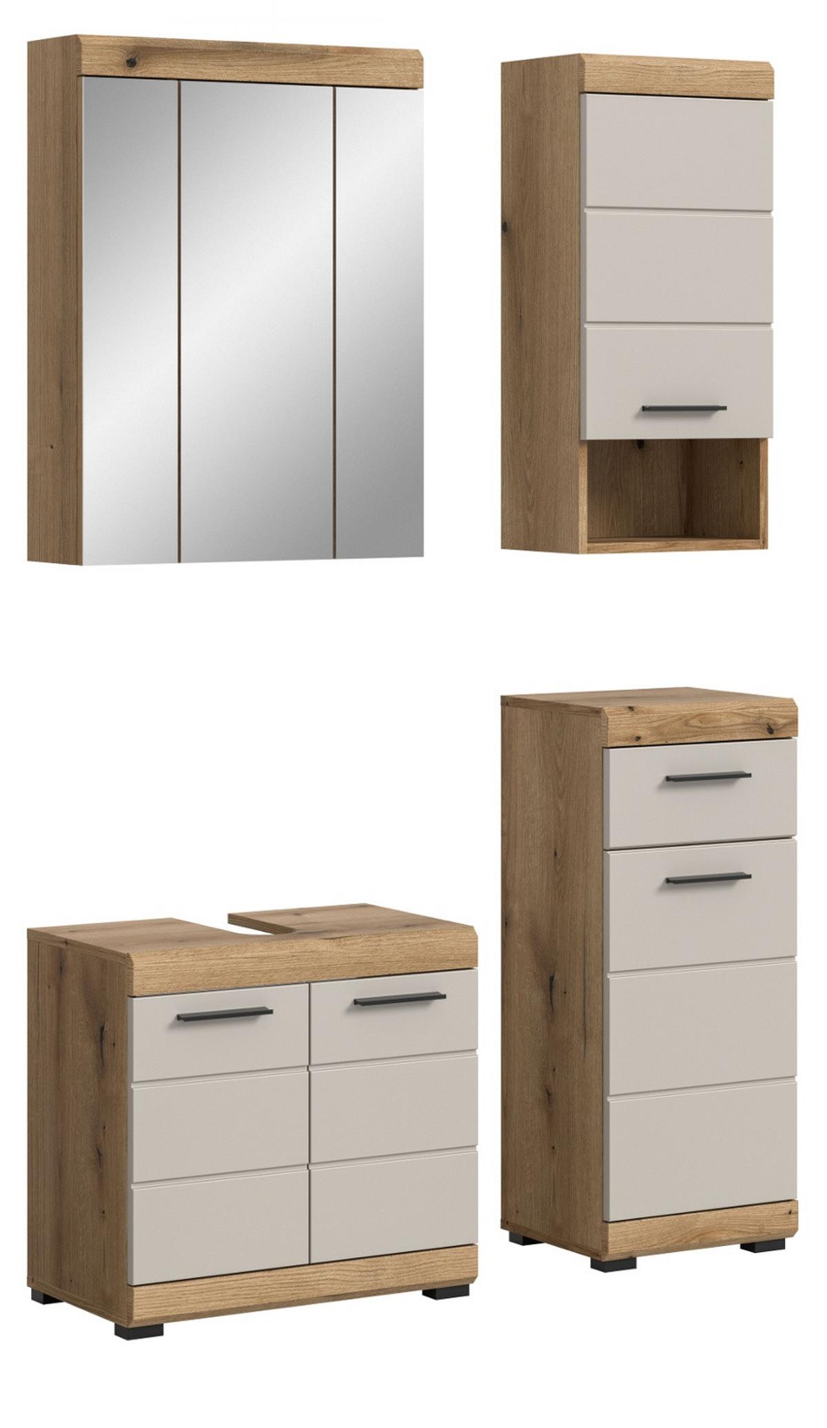 BADMÖBEL-SET Sand Kashmir, Evoke Eiche 4-teilig, Badkombination 112 x 191 cm - Kaschmir/Eichefarben, Glas/Holzwerkstoff (112/191/34cm) - Inn.Furn