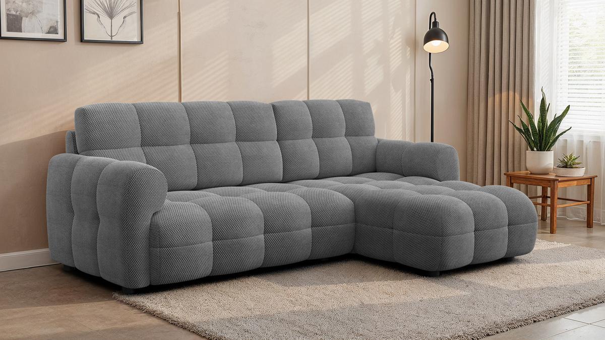 ECKSOFA MELLOW 3-Sitzer, grau - Schwarz/Grau, Holz/Textil (232/156cm) - Wozimo
