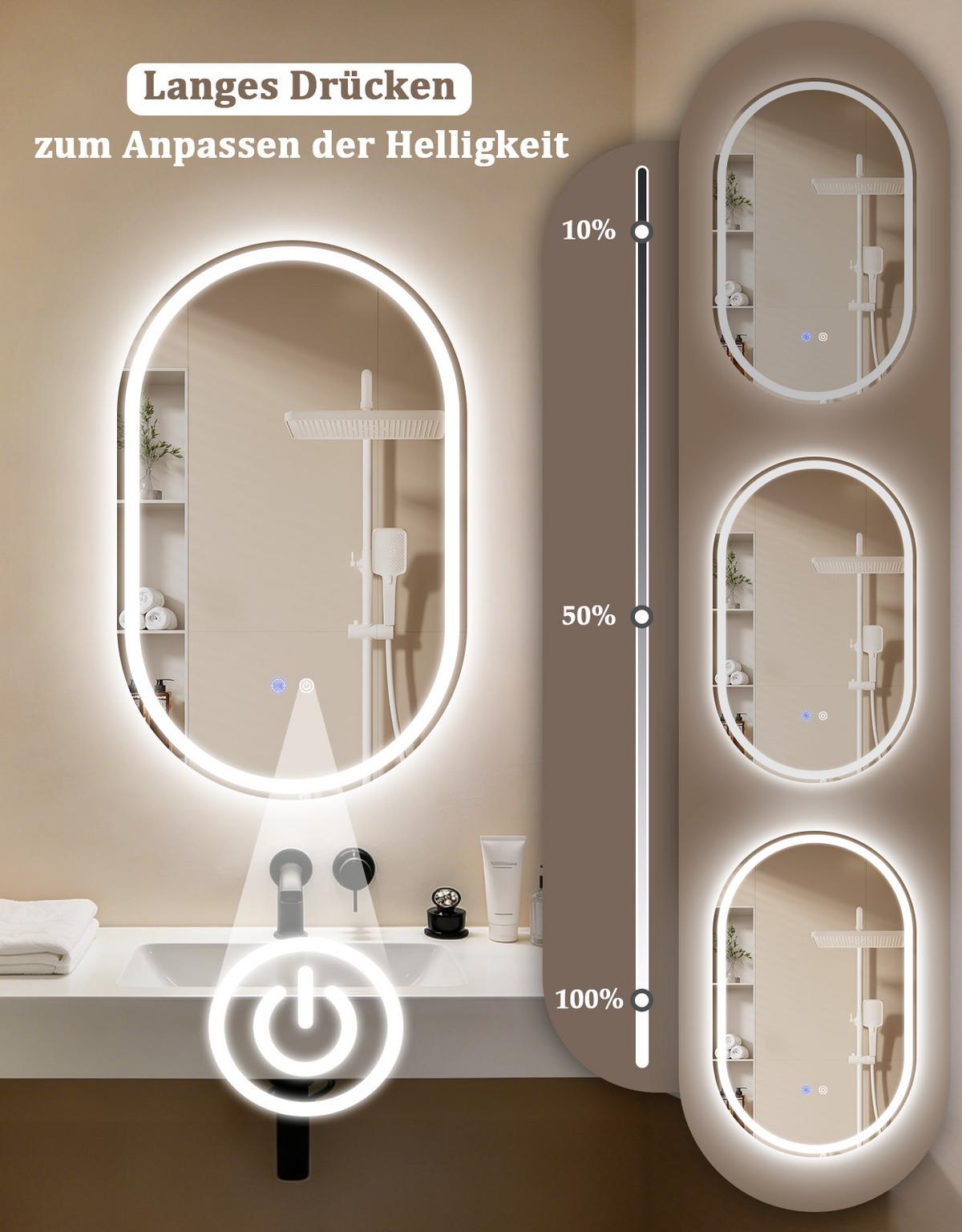 BADSPIEGEL mit Beleuchtung Lirwen 2.9/50/80 cm - Weiß, Glas (50/80/2.9cm) - ZMH