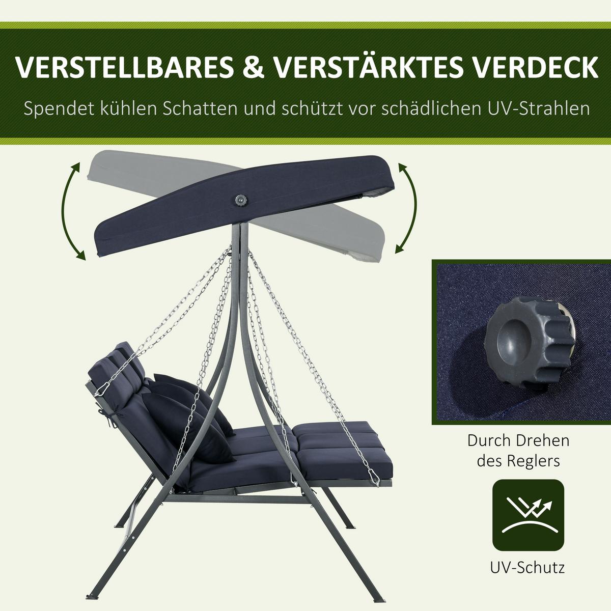 HOLLYWOODSCHAUKEL, Metall, Texteline, Dunkelblau, 198 x 118 x 168 cm - Dunkelblau, Metall (118/168/198cm) - Outsunny