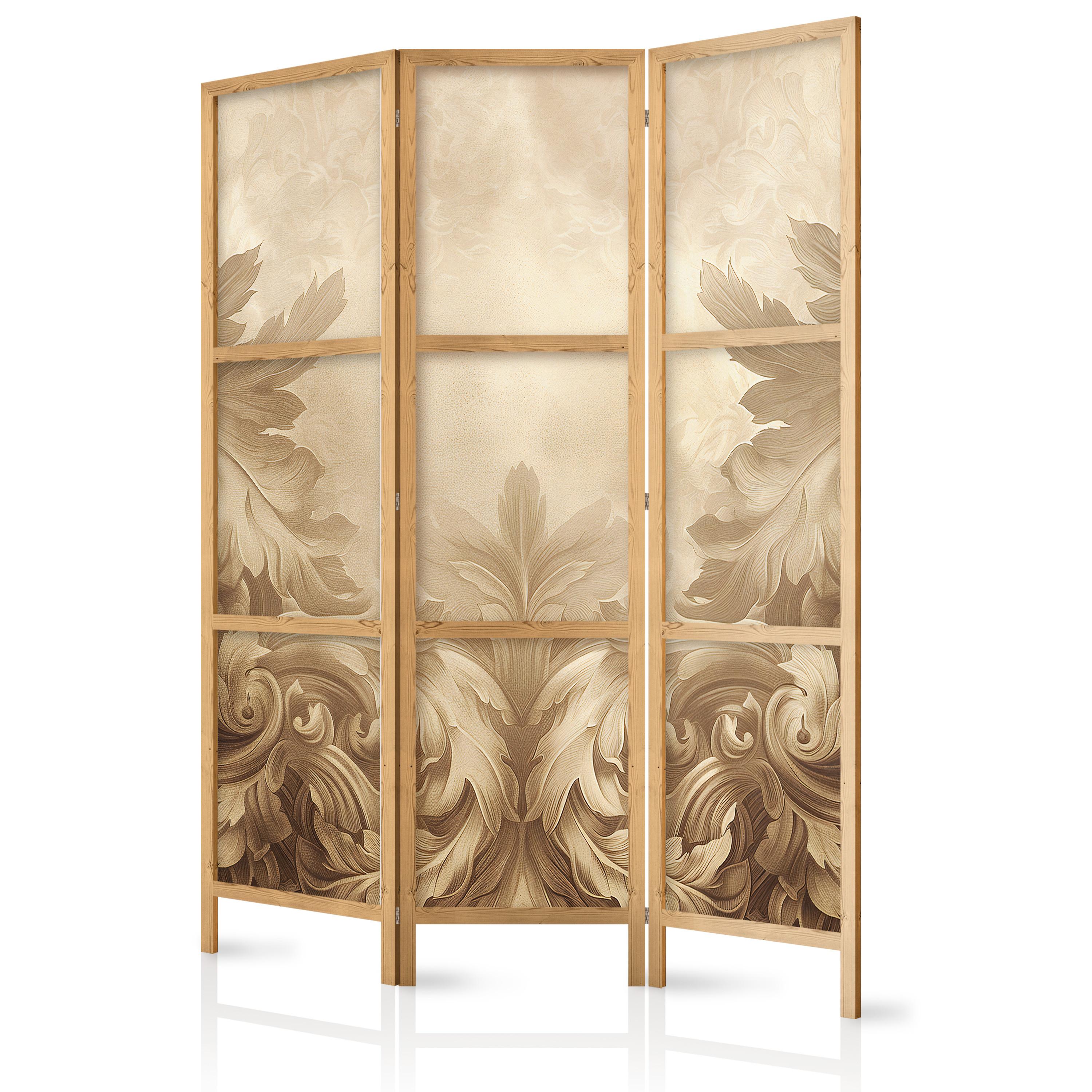 PARAVENT Japanischer 3-tlg 135x172 cm Beige Pflanzen Ornamente - Braun, Holz/Textil (135/172/3cm) - Muralo