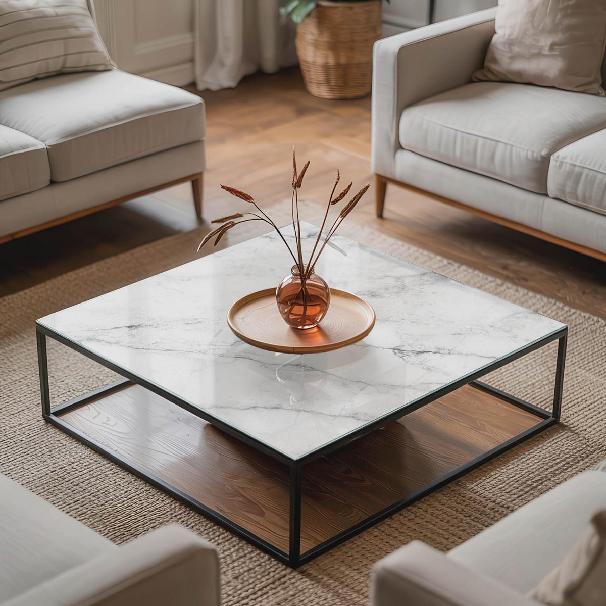 TISCHPLATTE 60x60 cm Marmoroberflächenmuster - Hellgrau, Glas (0.4/60/60cm) - TULUP