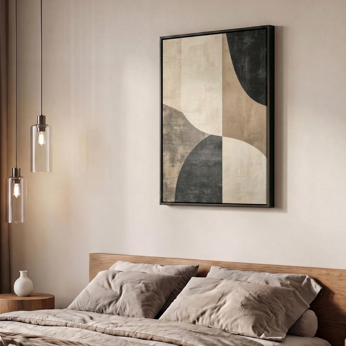 LEINWAND Bilder mit Rahmen - Abstrakt - Flugzeuge - Schwarz - Rund - 50x70 - Beige, Textil (50/70cm) - MuchoWow