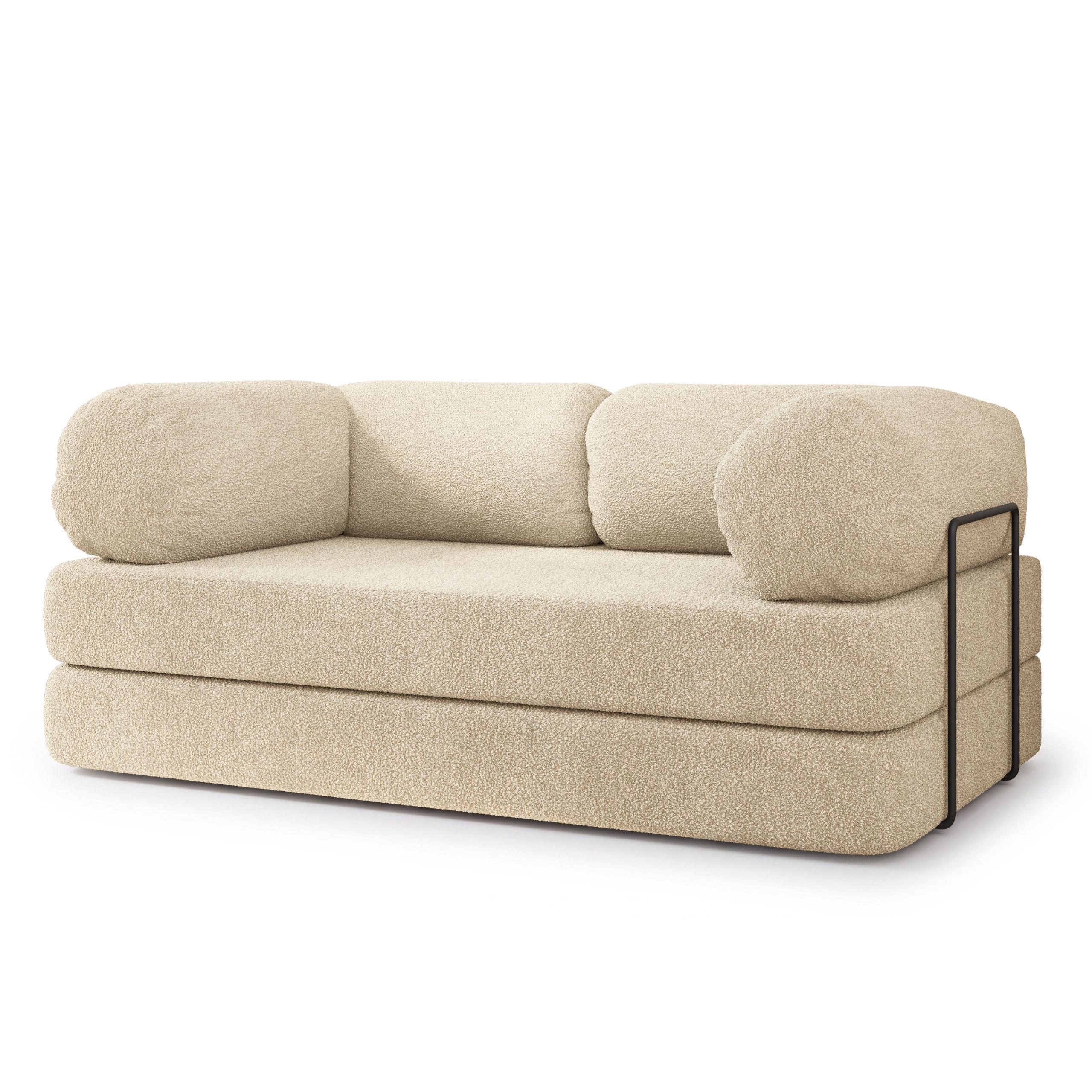 BETTSOFA EIREN aus Schaumstoff Bucle-Stoff Creme Schlaffunktion - Creme, Textil (170/68/80cm) - MASSENO