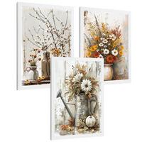 POSTER 3er Bilder-Set Wandbilder Blumen Vasen modern Wohnzimmer Deko, Schlafzimmer, Küche, Badezimmer Weißer Rahmen A3 - Weiß, Papier (29.7/1/42cm) - Nacnic