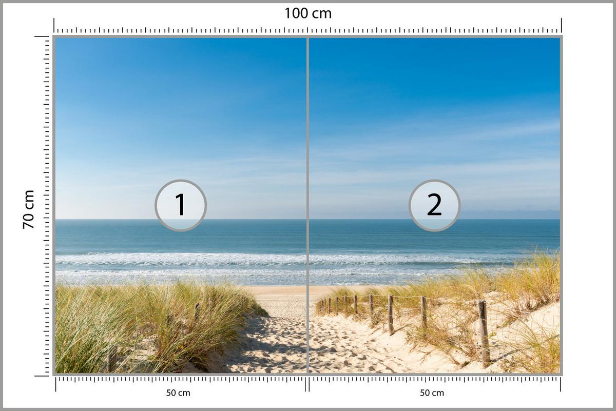 FOTOTAPETE Strand Meer Landschaft 3D 100x70 - Blau/Beige, Papier (100/70cm) - Muralo