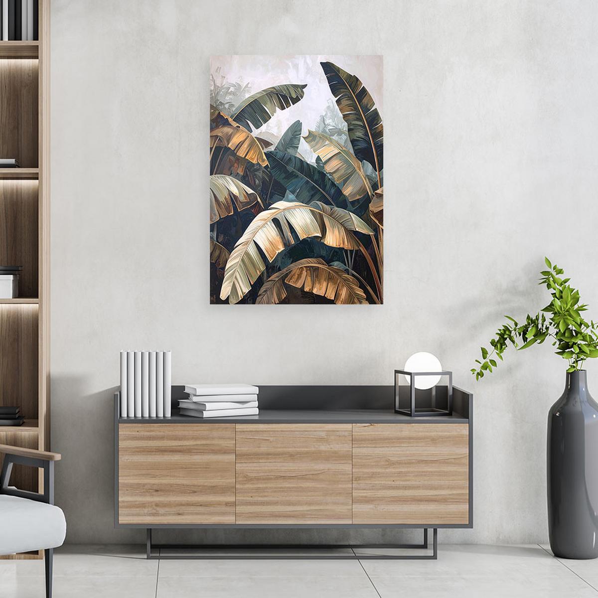 BILD auf Leinwand, Tropische Bananenblätter Natur Pflanzen - Grün, Textil (70/100cm) - Feeby