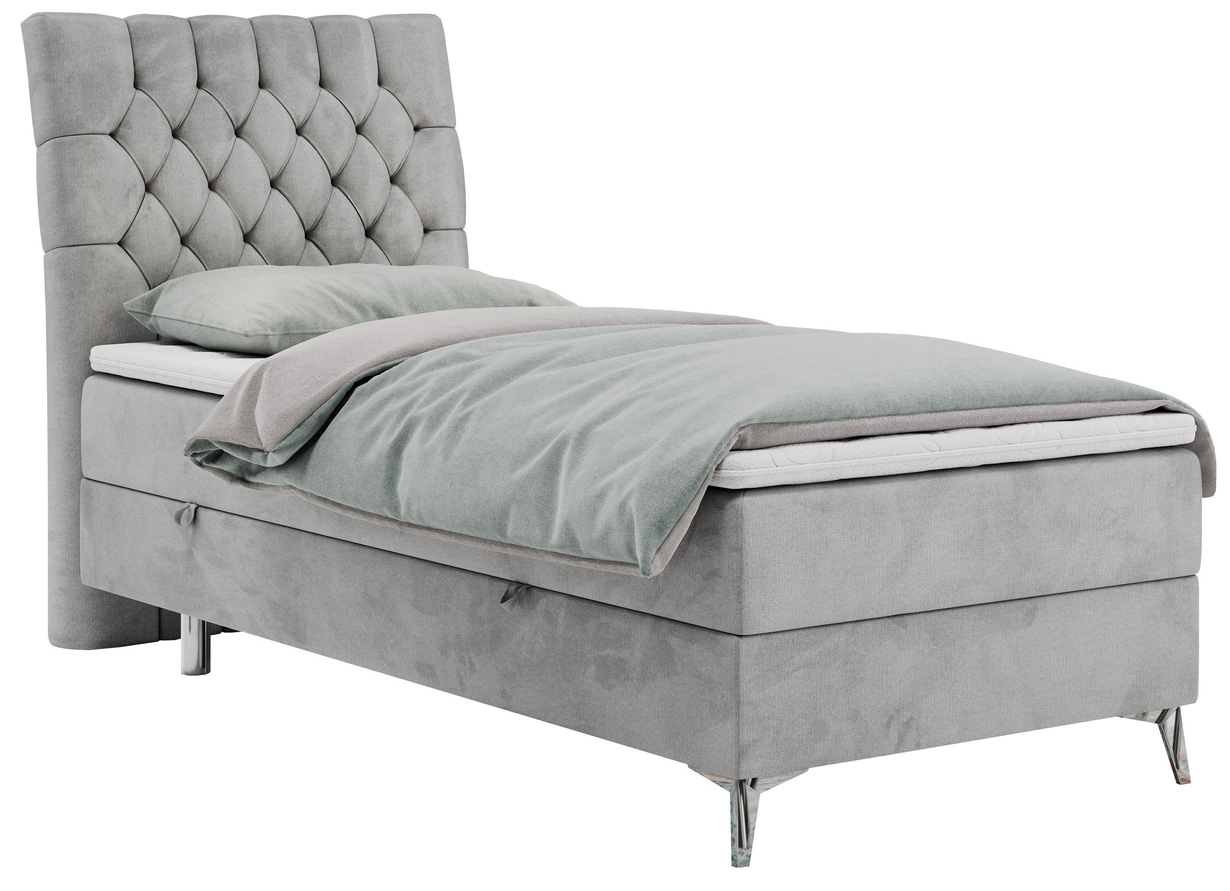 BOXBETT MILEN 90/200 Hellgrau Velvet - H4 - Links Seite - Hellgrau, Holz/Textil (90/200cm) - MKS