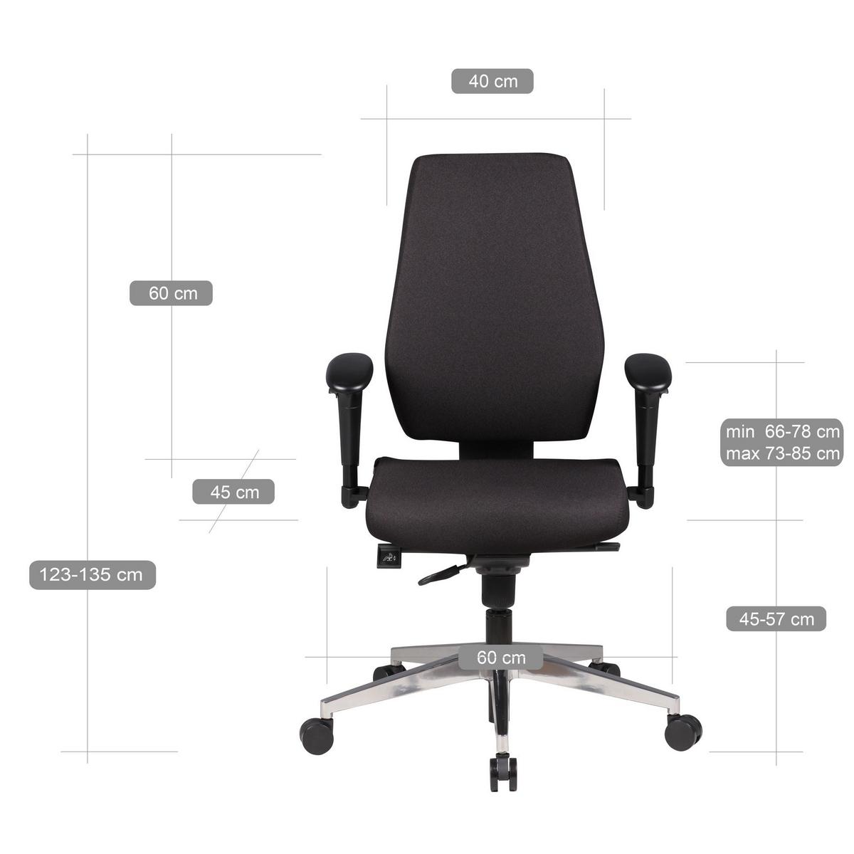 BÜROSTUHL Stoff mit Lendenstütze, höhenverstellbaren Armlehnen und Aluminiumfuß LATINA - Silberfarben/Schwarz, Textil/Metall (70/119/63cm) - KADIMA DESIGN