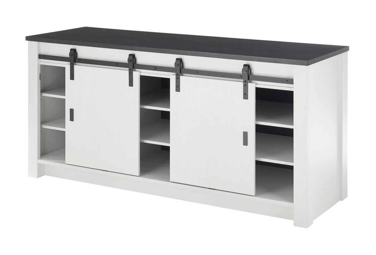 KÜCHEN-SET weiß Pinie, anthrazit 3-teilig, Küchenzeile im Landhaus-Stil - Anthrazit/Schwarz, Glas/Holzwerkstoff (201/93/64cm) - Furn.Design