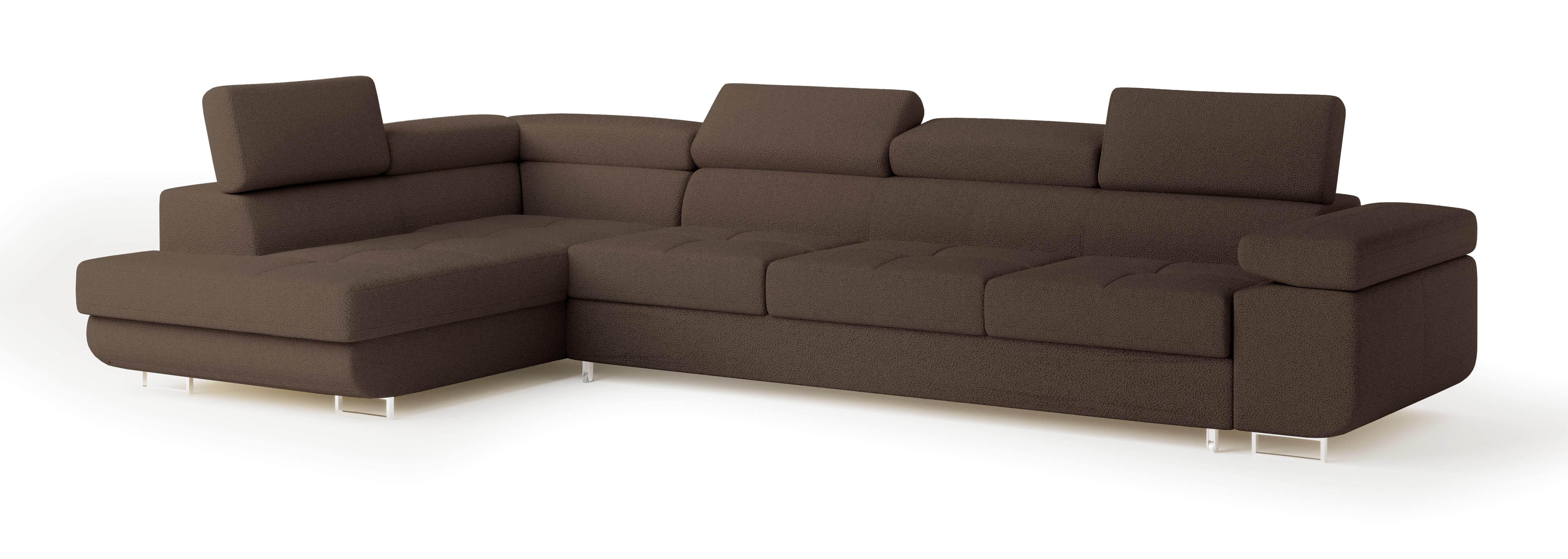 ECKSOFA VICENTE Braun Boucle-Stoff mit Schlaffunktion - Braun, Holz (346/202cm) - MASSENO