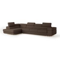 ECKSOFA VICENTE Braun Boucle-Stoff mit Schlaffunktion - Braun, Holz (346/202cm) - MASSENO