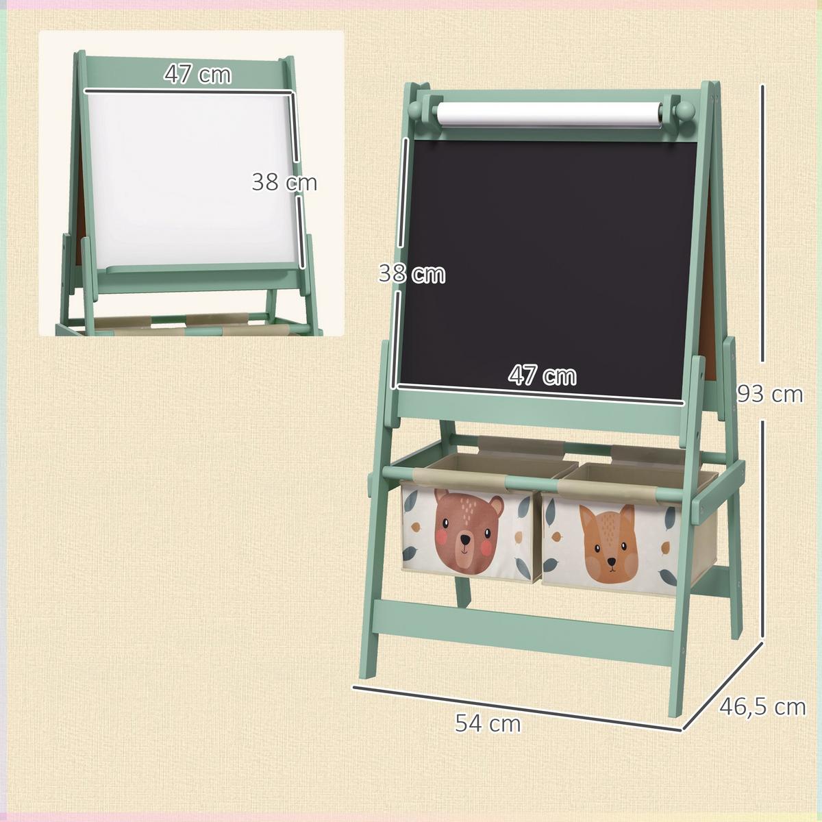 KINDERTAFEL, 3 in 1 Kinder Staffelei, Doppelseitige Standtafel mit Papierrolle - Grün, Holzwerkstoff (46.5/93/54cm) - AIYAPLAY