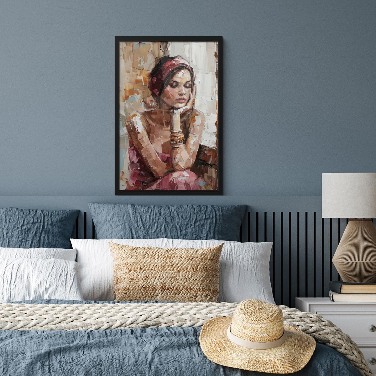 POSTER MIT RAHMEN Frau - Lackierung - Porträt - Modern Bilder mit Rahmen 40x60 cm - Altrosa, Papier (40/60cm) - MuchoWow