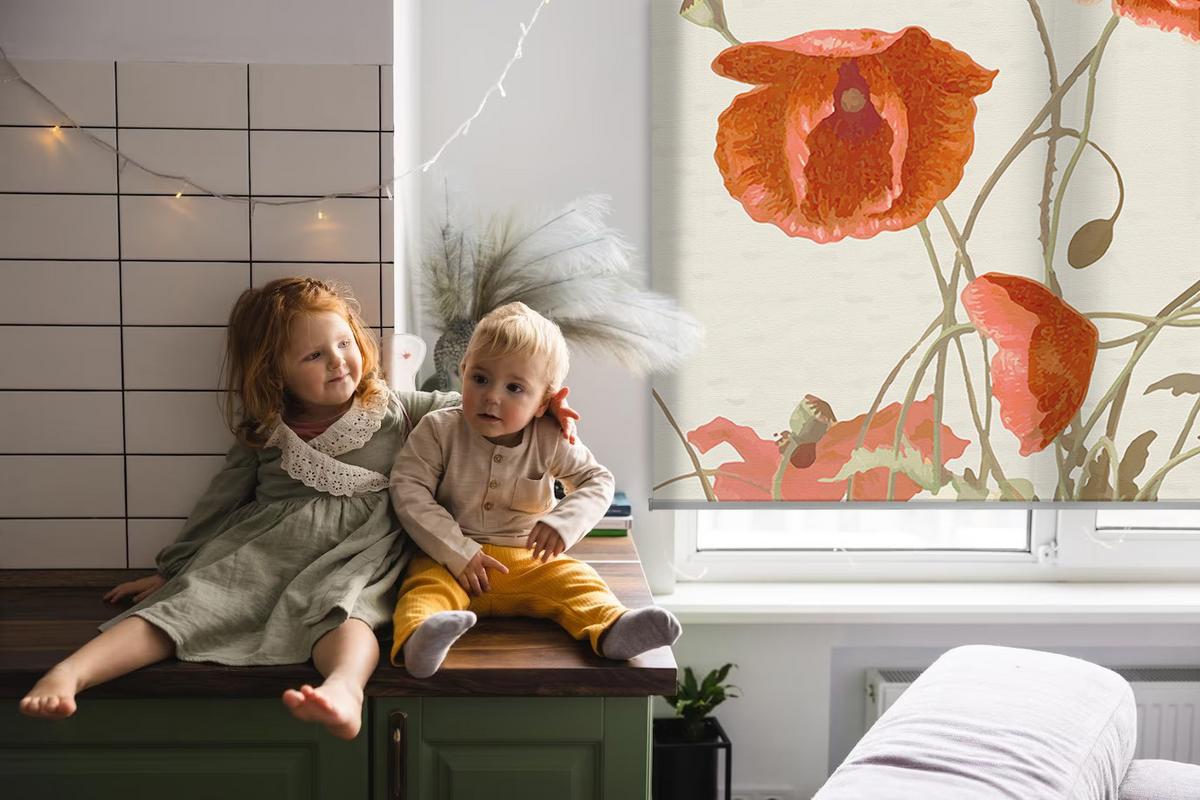INNENROLLO - Fensterrollo - Rollo - 80x180 cm - Mohnblumen - Grau, Kunststoff (80/180/0.5cm) - TULUP