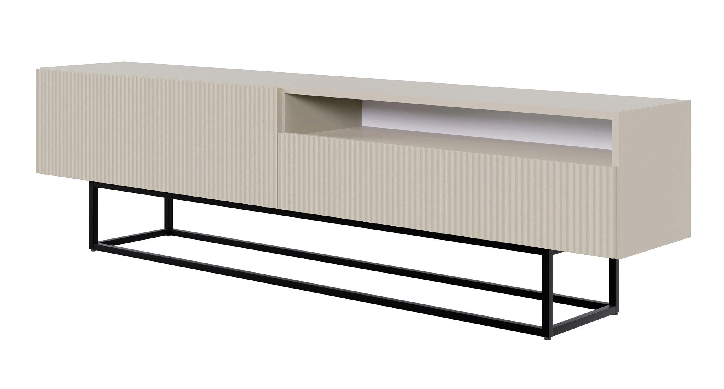 TV-SCHRANK Veldio Graubeige mit offenem Fach und schwarzen Beinen 175 cm - Taupe/Greige, Holzwerkstoff/Metall (175/46.5/31.6cm) - Selsey