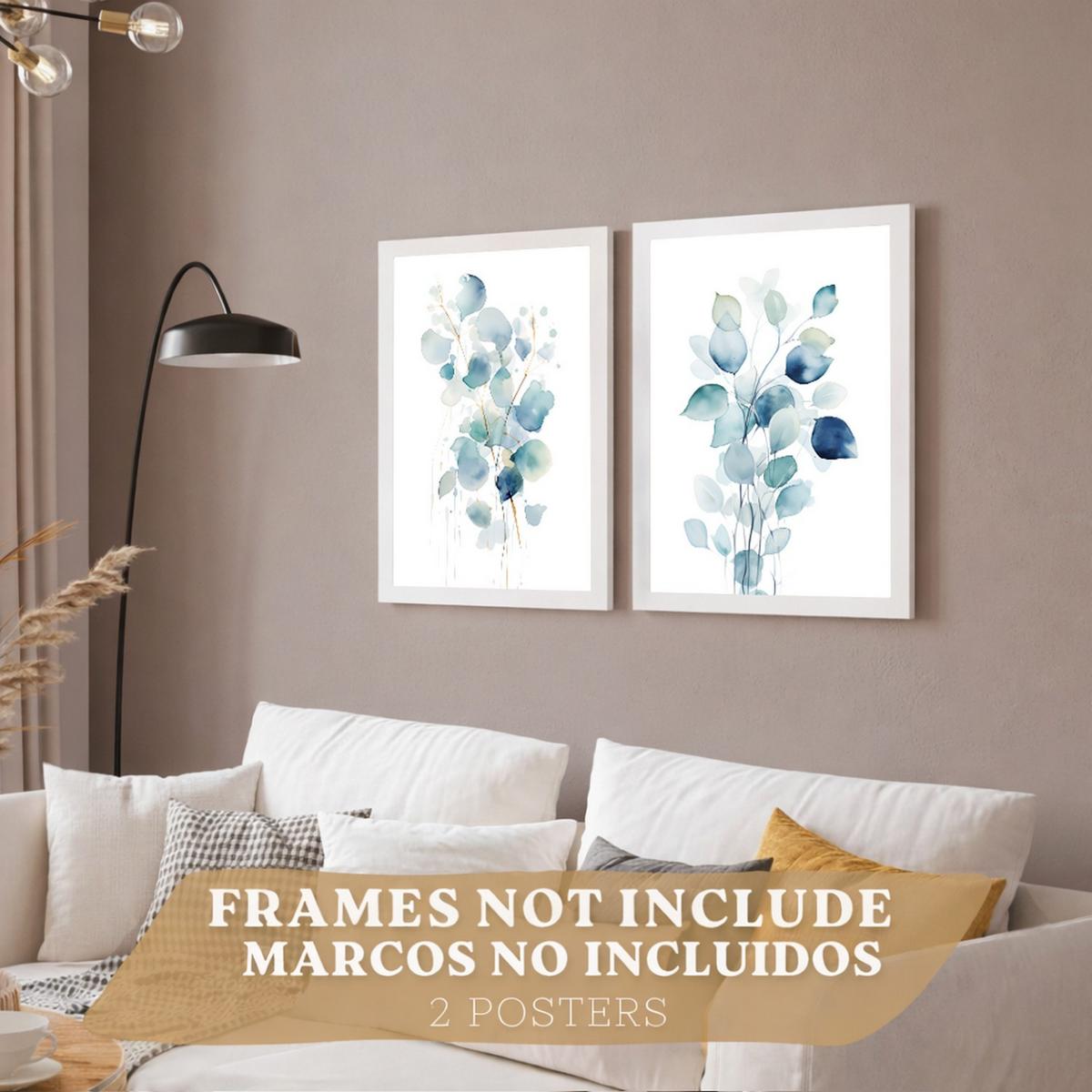 POSTER 2er-Set Wandbilder Blumen Aquarell modern Wohnzimmer Deko, Schlafzimmer, Küche, Badezimmer Rahmenlos A4 - Klar, Papier (29.7/1/21cm) - Nacnic