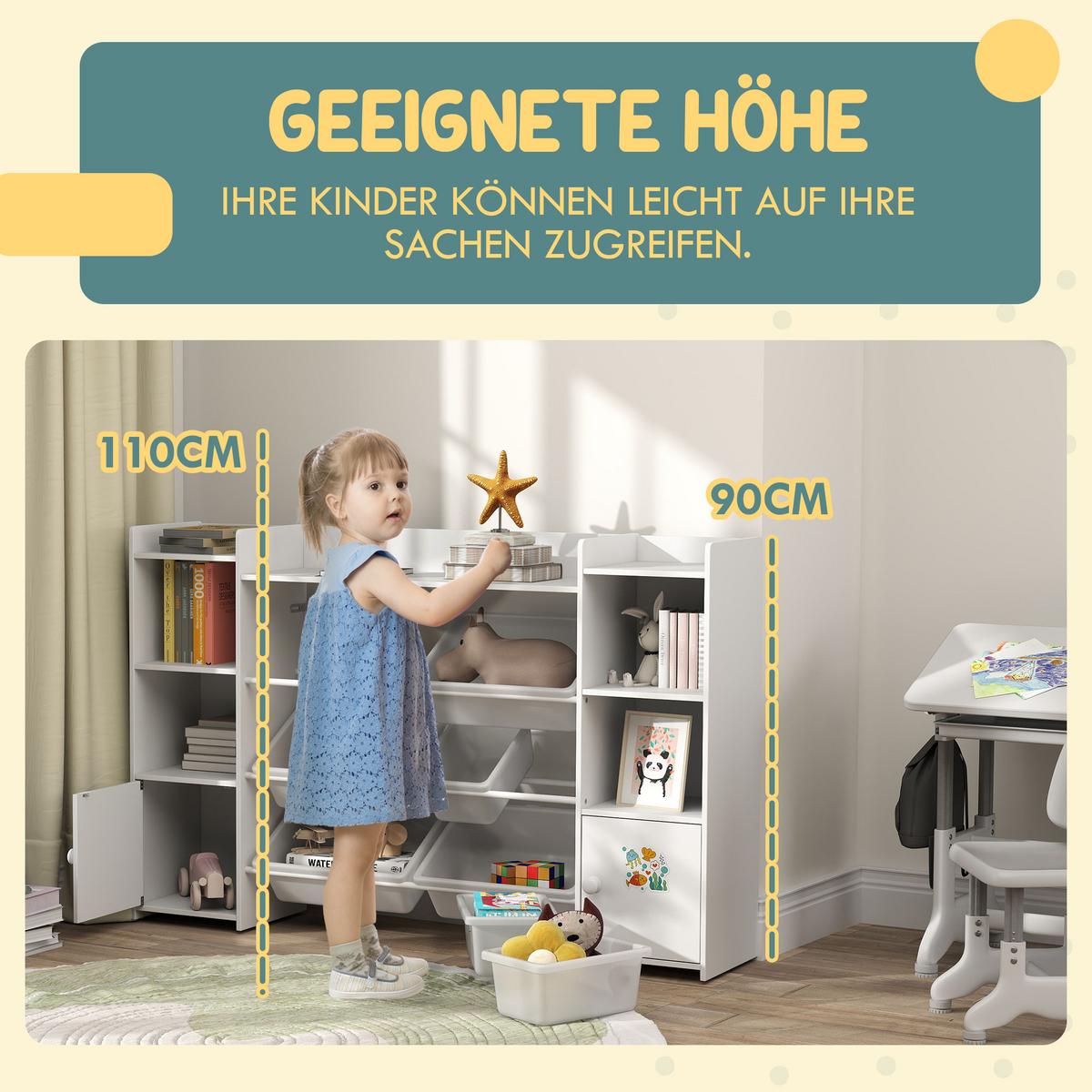 KINDER-AUFBEWAHRUNGSREGAL mit 8 herausnehmbaren Boxen, Spielzeugregal, Weiß - Weiß, Kunststoff (30/90/140cm) - AIYAPLAY