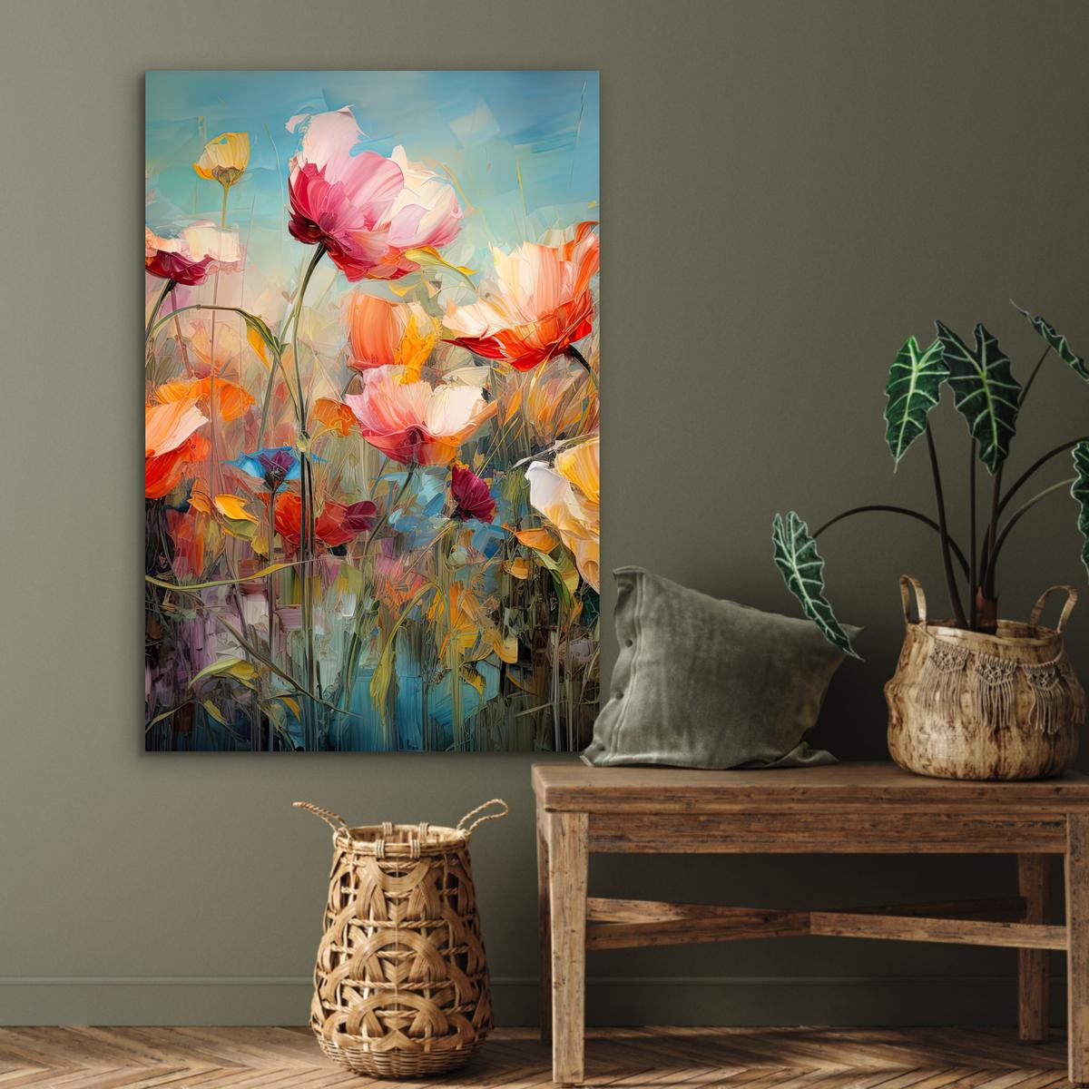METALLBILD Blumen - Aquarell - Kunst - Botanisch - Natur 80x120 cm - Orange, Metall (80/120cm) - MuchoWow