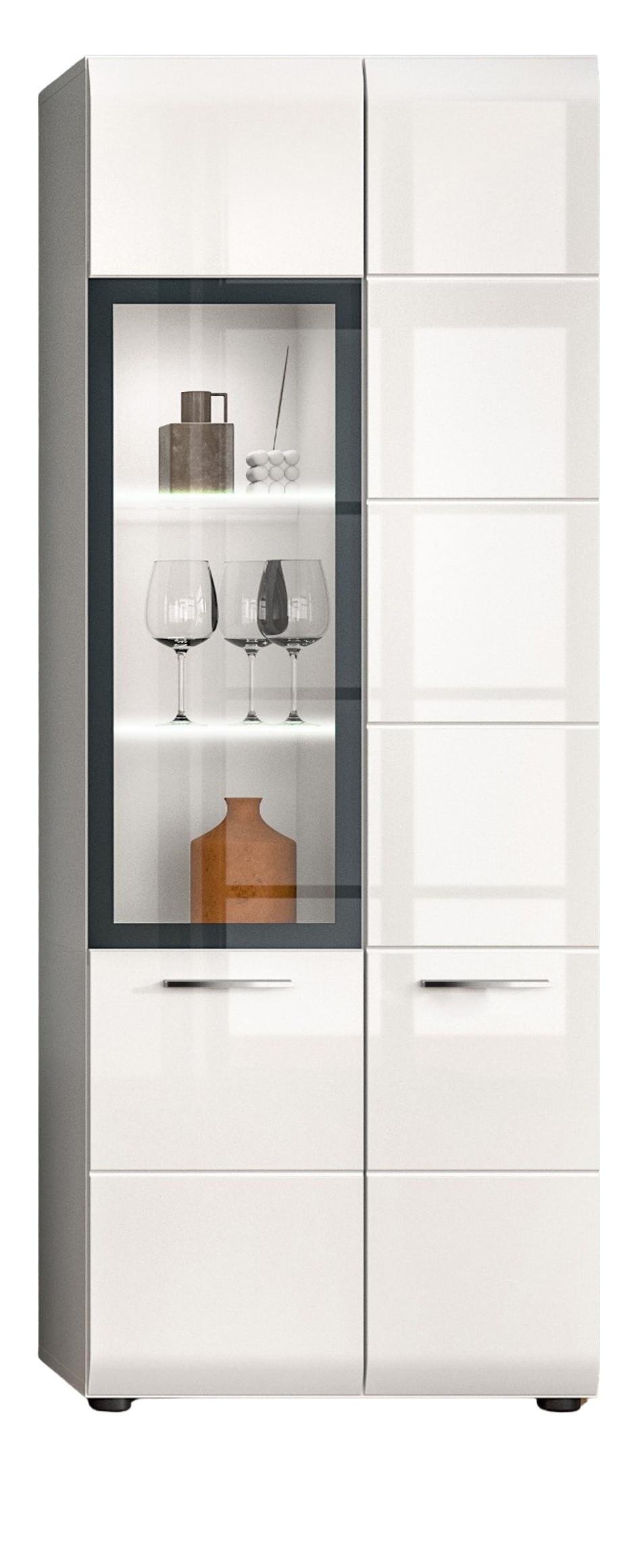 VITRINE weiß Hochglanz 60 x 160 cm, Vitrinenschrank mit 10 Fächern - Weiß Hochglanz/Silberfarben, Glas/Holzwerkstoff (60/160/34cm) - Inn.Furn
