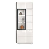 VITRINE weiß Hochglanz 60 x 160 cm, Vitrinenschrank mit 10 Fächern - Weiß Hochglanz/Silberfarben, Glas/Holzwerkstoff (60/160/34cm) - Inn.Furn