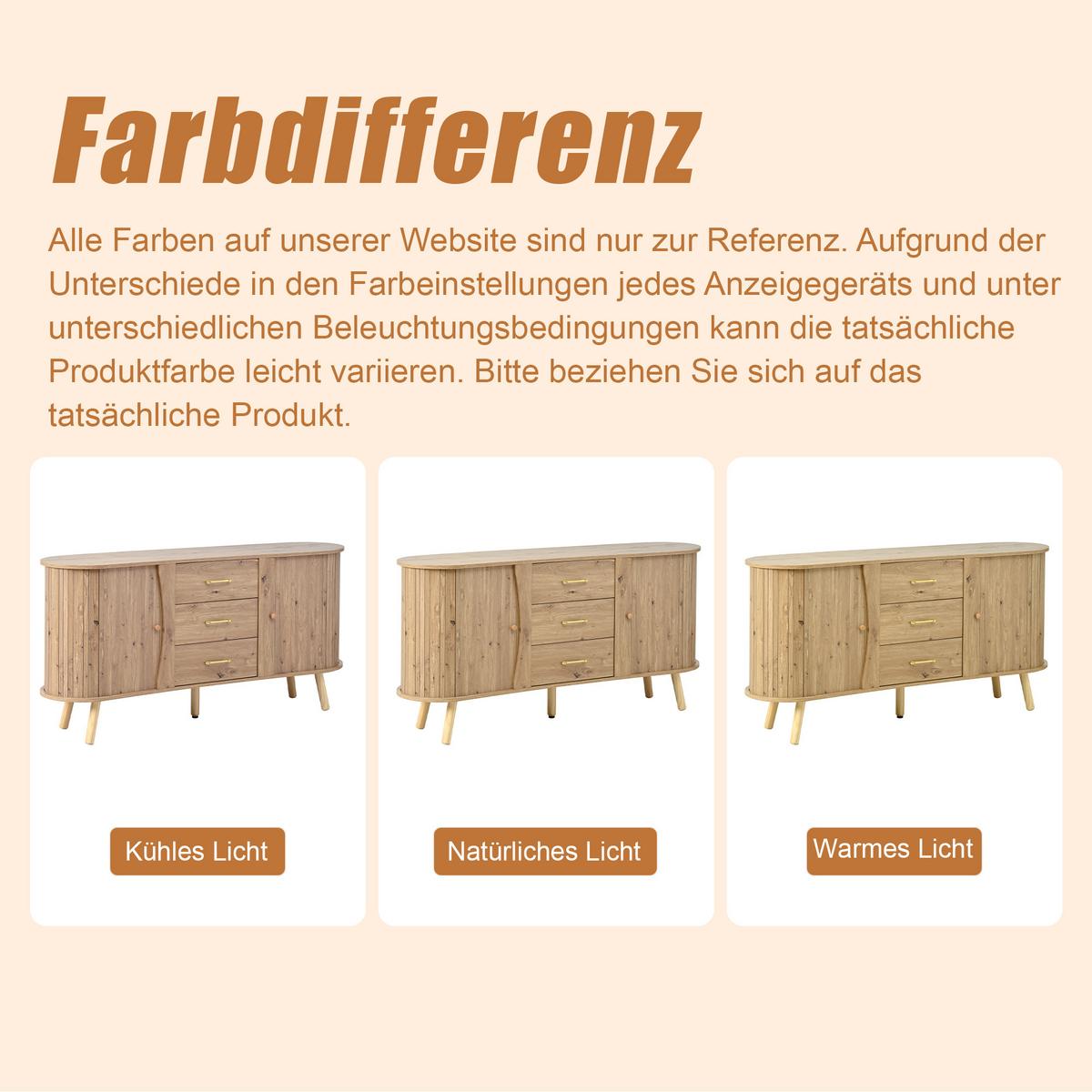 SIDEBOARD holzoptik & erbsenform 2 schiebetüren & 3 schubladen - Naturfarben, Holzwerkstoff (150/75/36.5cm) - Urban Meuble
