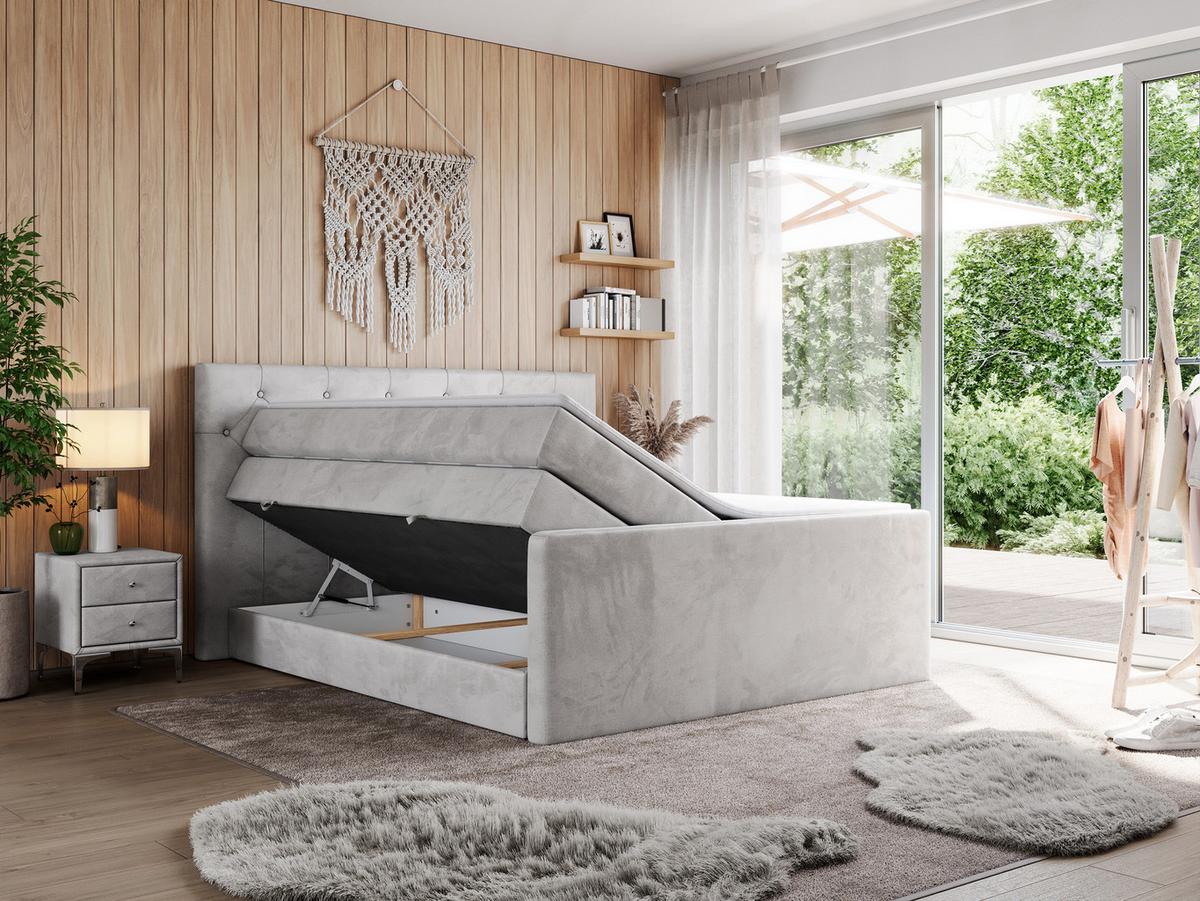 BOXSPRINGBETT KING VELEN 120/200 Hellgrau Velvet - H4 - Hellgrau, Holz/Textil (120/200cm) - MKS