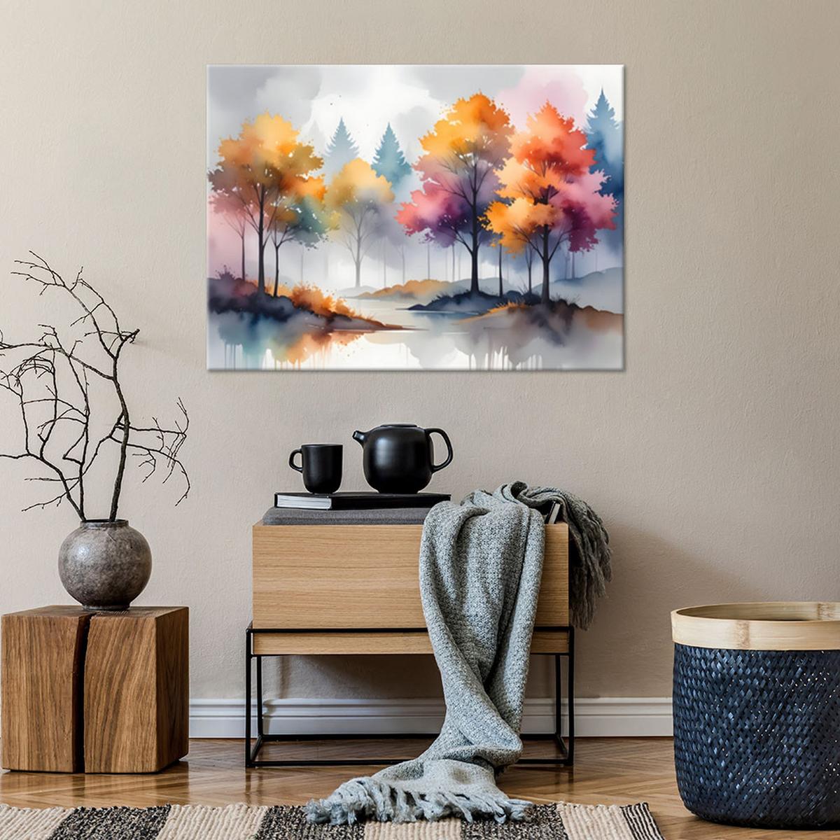 WANDBILD, Farbige Bäume Pastell Landschaft - Multicolor, Textil (60/40cm) - Feeby