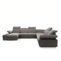 WOHNLANDSCHAFT TRENTO Grau Geflochtener Stoff mit Schlaffunktion - Grau, Holz (355/100/355cm) - MASSENO