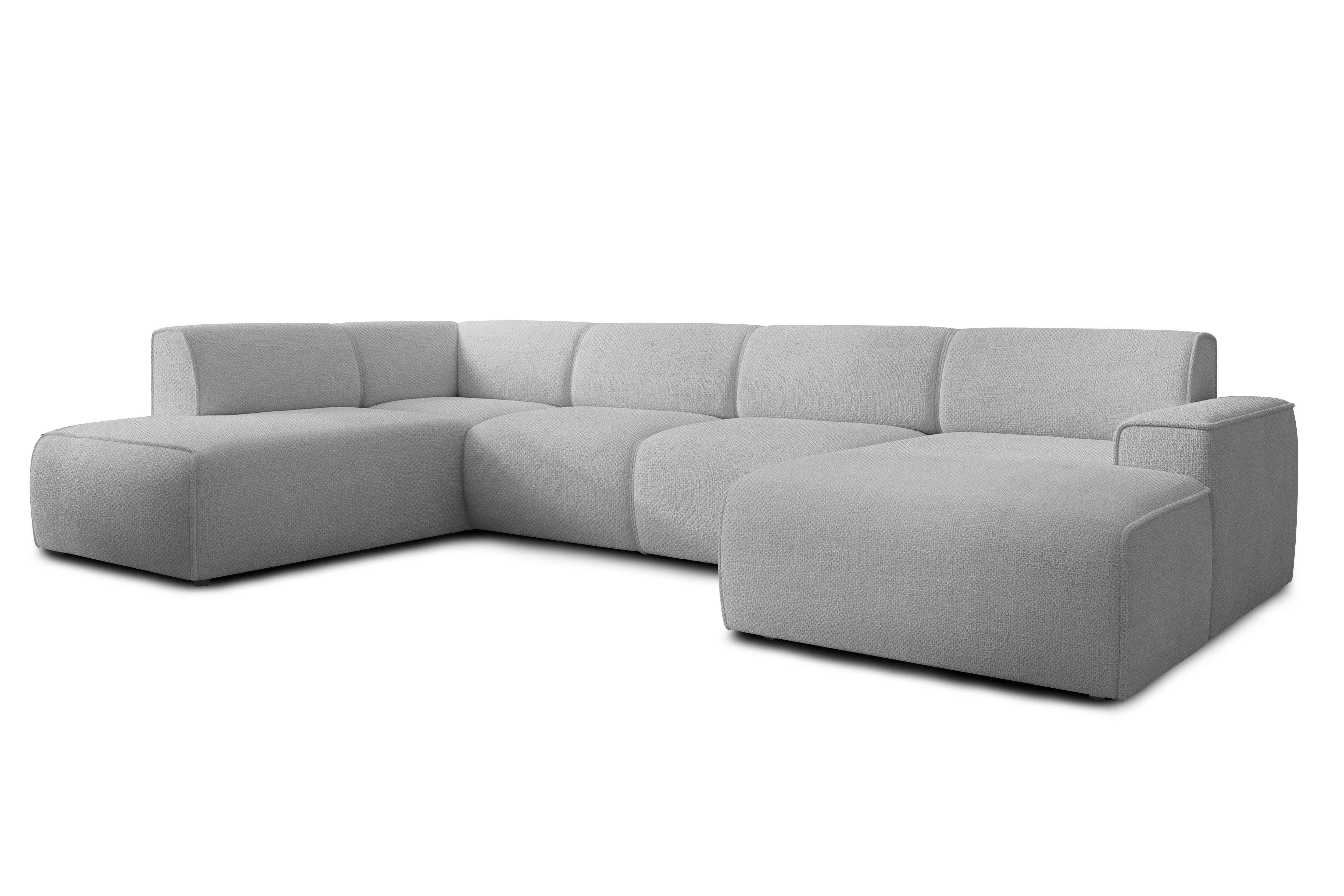 WOHNLANDSCHAFT Didim Hellgrau 378/220/78 cm – großes Sofa stilvoll & bequem L - Hellgrau/Schwarz, Kunststoff/Textil (220/78/378cm) - AX Living
