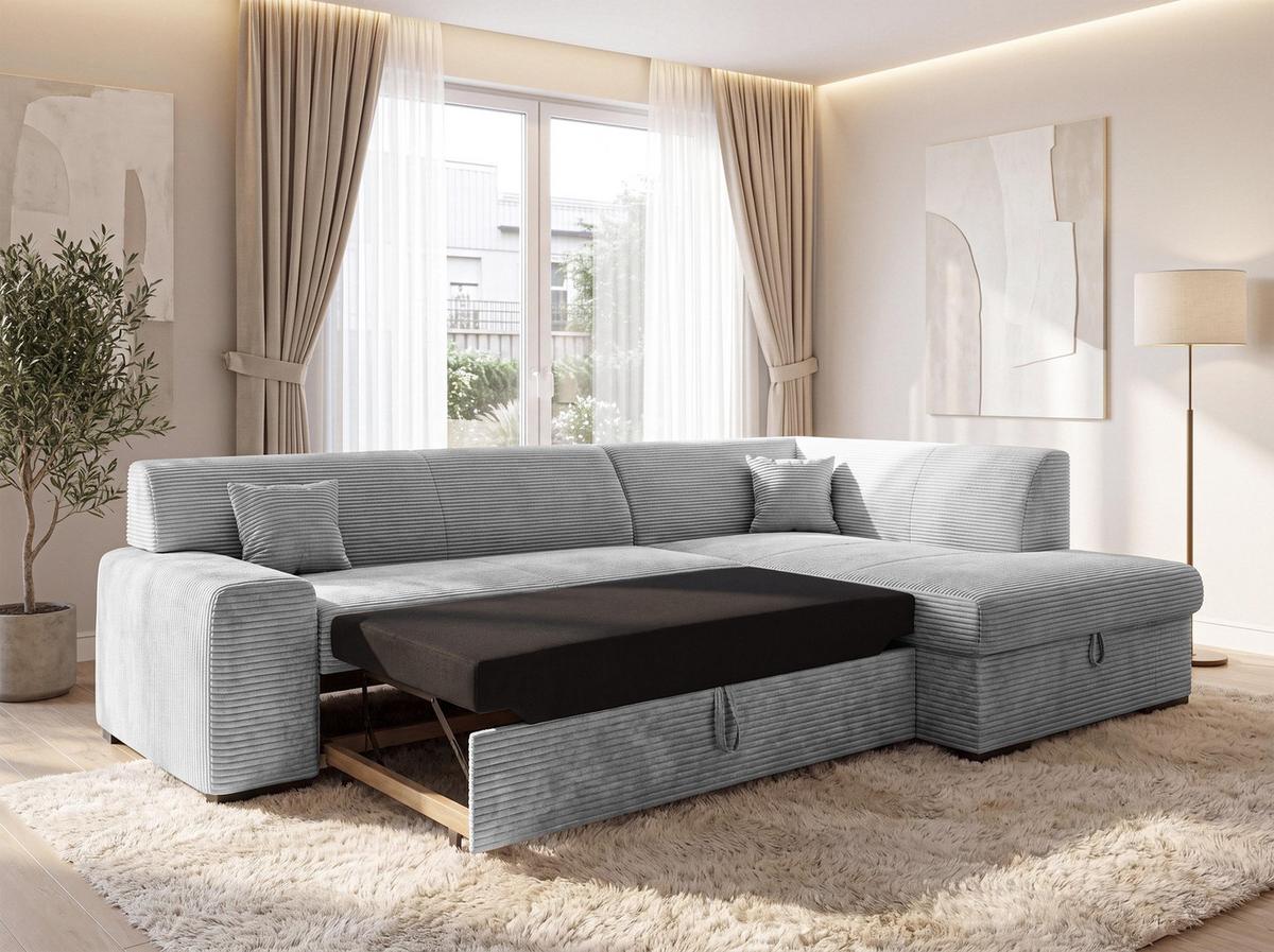 ECKSOFA L Form Minosa Hellgrau 260/175/71 cm Rechts mit Schlaffunktion - Hellgrau/Schwarz, Kunststoff/Textil (175/260cm) - AX Living