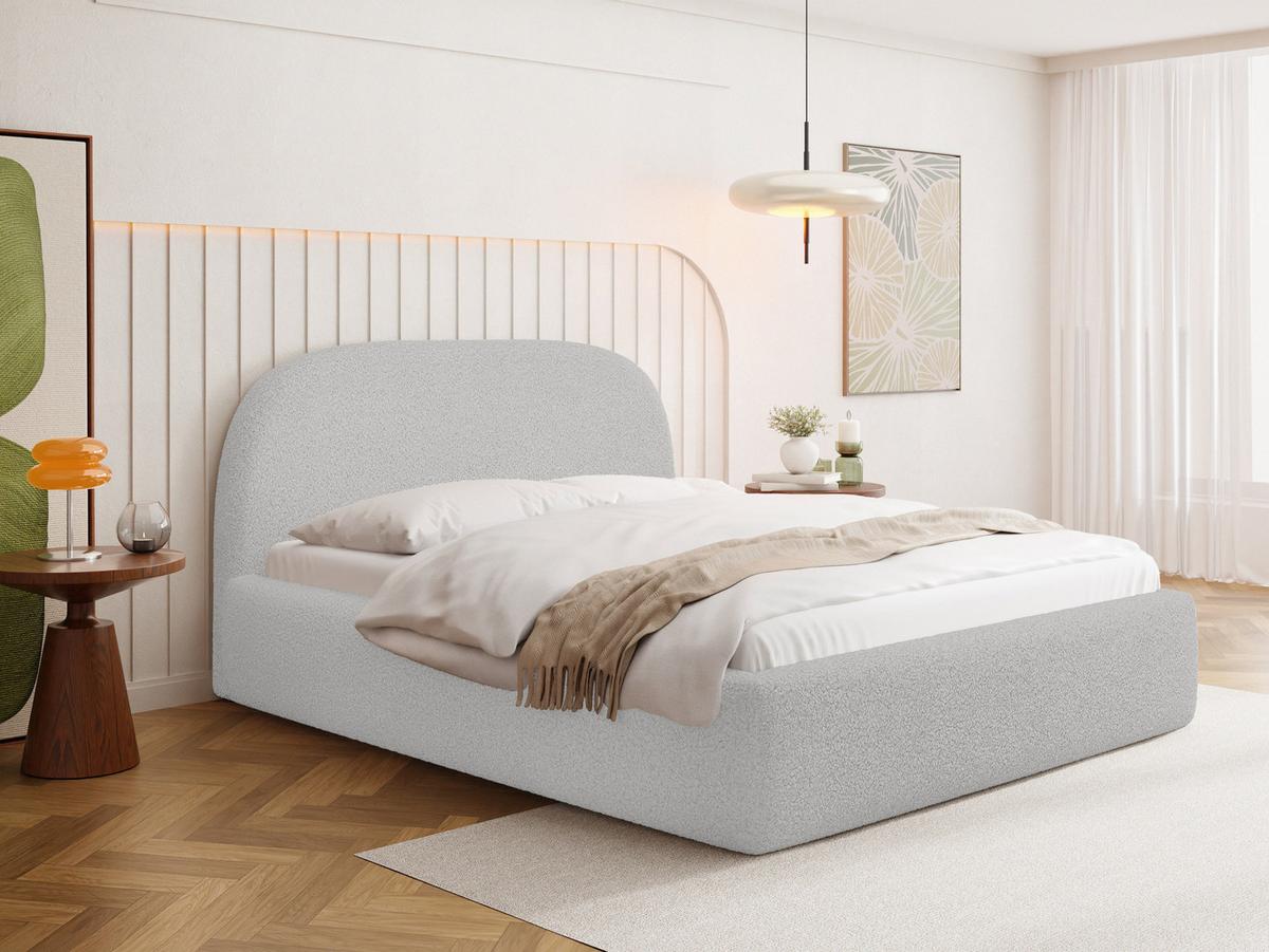 POLSTERBETT Puro mit Bettkasten, Hellgrau Boucle 120 x 200 cm – mit Metall-Lattenrost - Birkefarben/Hellgrau, Holzwerkstoff/Kunststoff (120/200cm) - WFL GROUP