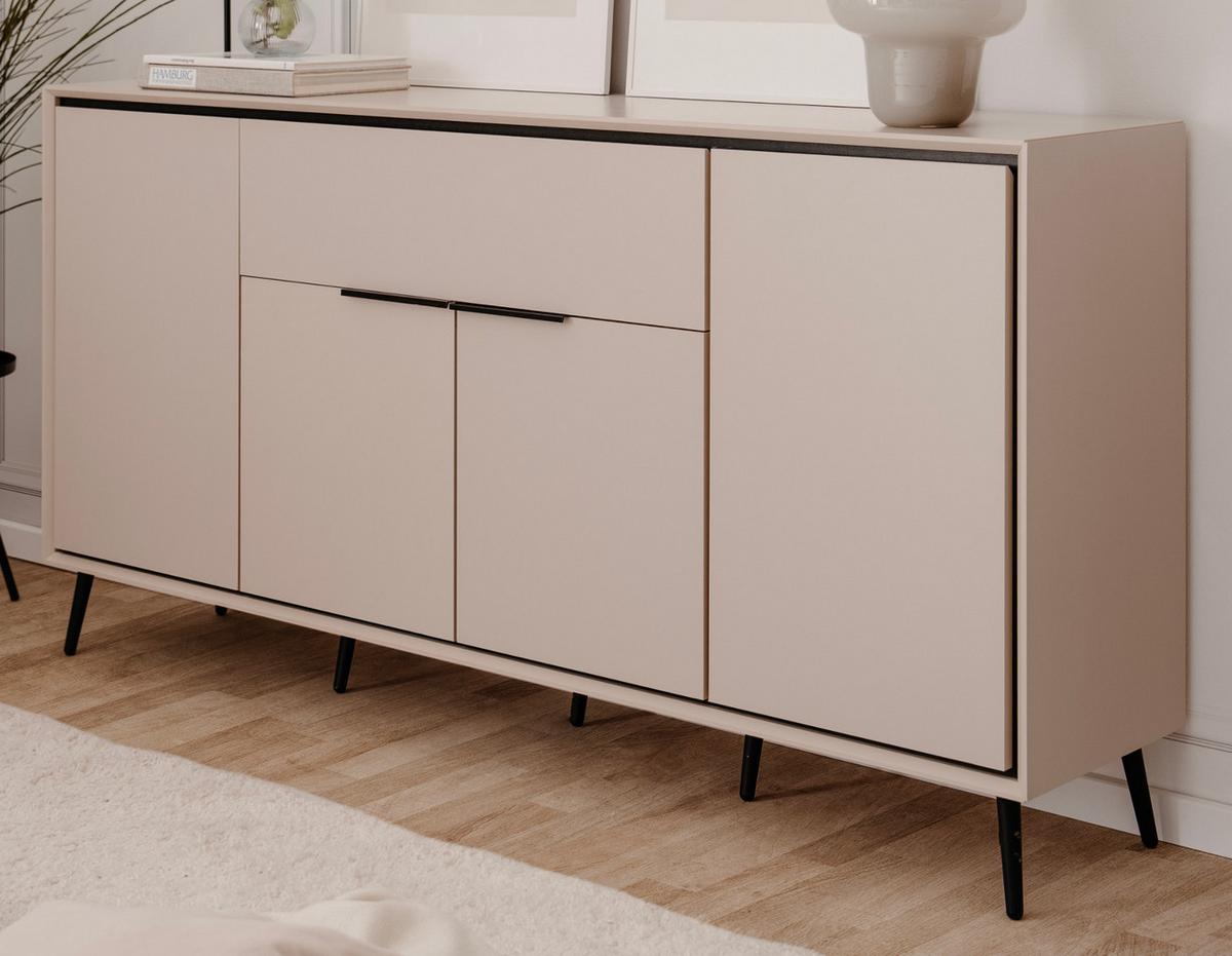 SIDEBOARD Sand und Schwarz 175 x 90 cm, Kommode mit Soft-Close-Funktion - Sandfarben/Schwarz, Holzwerkstoff/Kunststoff (175/90/38cm) - Furn.Design