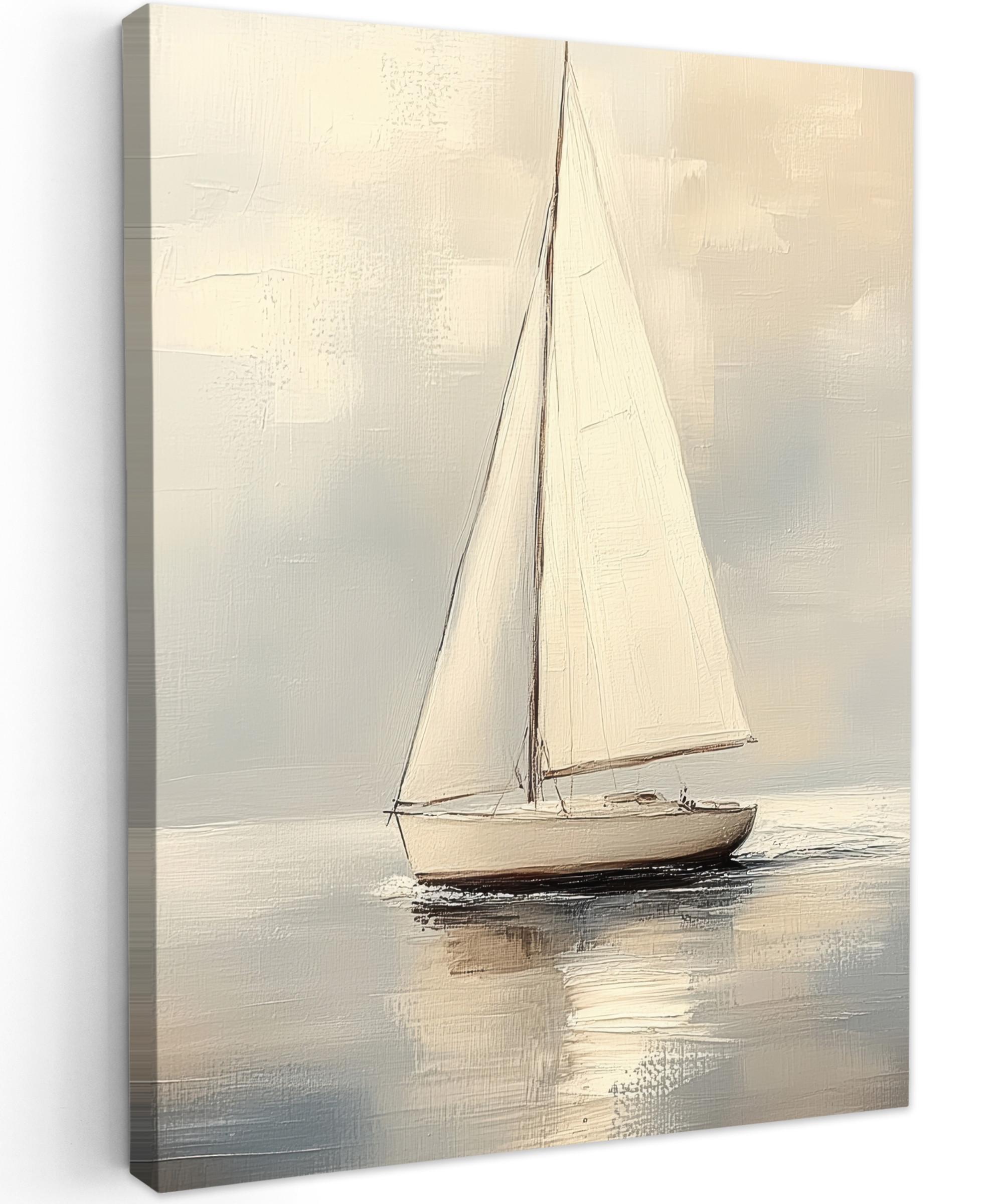 LEINWANDBILD Segelschiff - Meer - Bewölkt Wandbild Wohnzimmer 60x80 cm - Creme, Textil (60/80cm) - MuchoWow